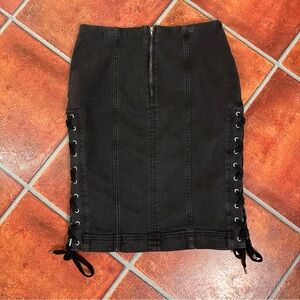 Free People Black Lace-Up Denim Pencil Skirt